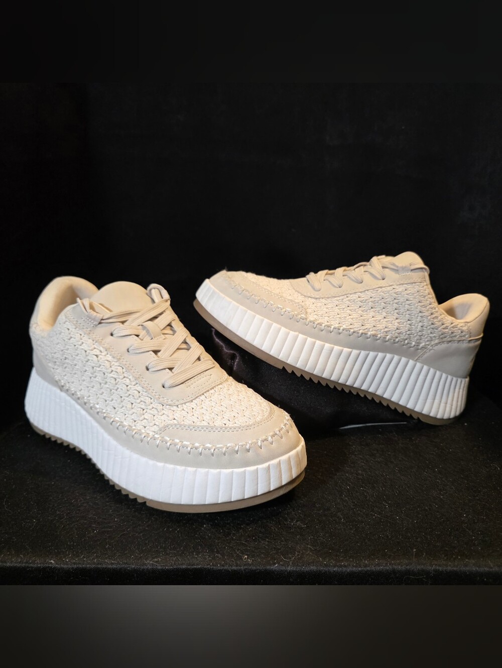 Dolce Vita Woven Platform Lace-Up Sneakers - Cream Size 8.5